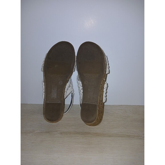 SO Adriene Cork Wedge Sandals White Woven Upper Open Toe Girls Size 3 Medium - Picture 7 of 16